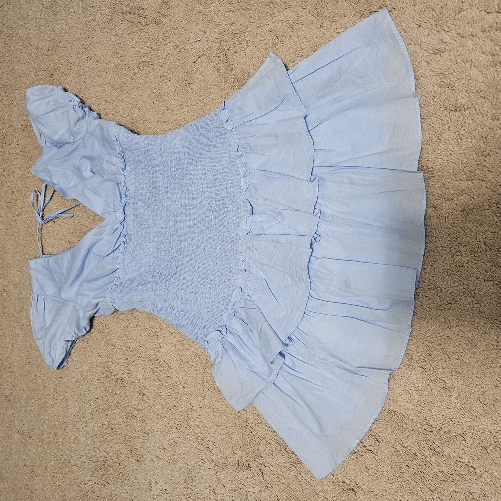 Light Blue Ruffle-Smock Dress for Girls